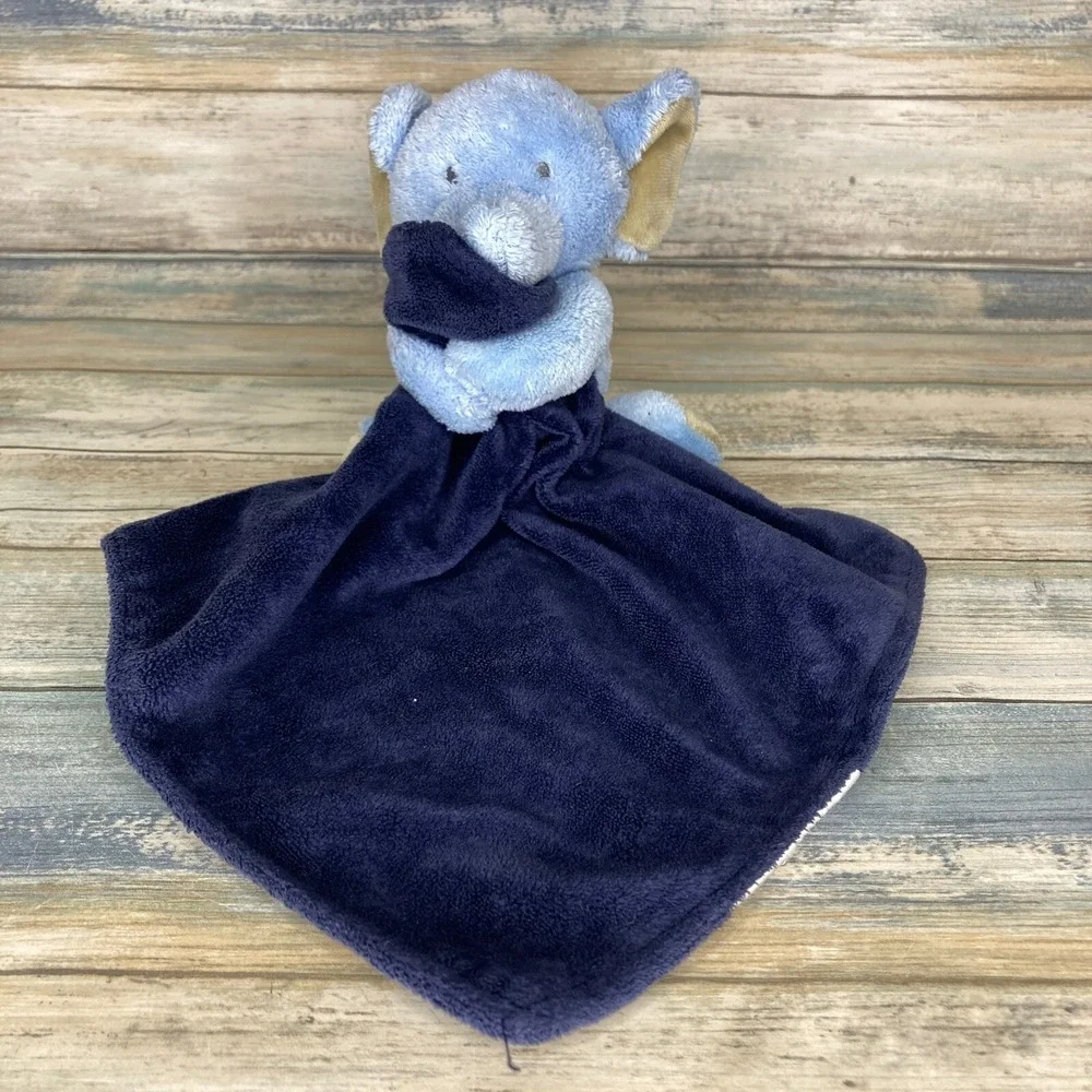 Carters Baby Lovey Elephant Plush Rattle Small Navy Blue Security Blanket